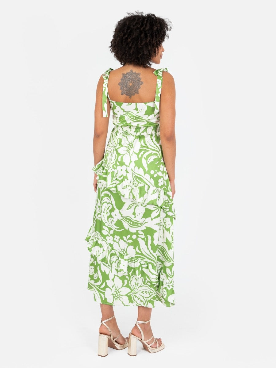 Lovedrobe Floral Tie Shoulder & Ruffle Detail Midaxi Dress