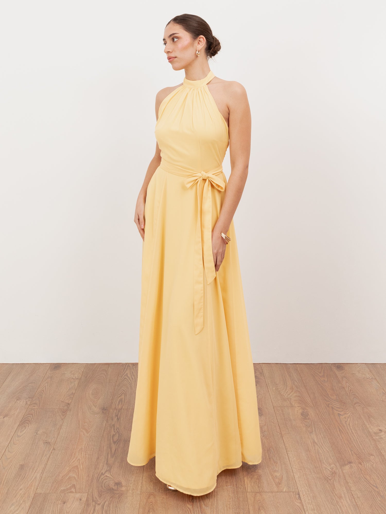 Anaya With Love Recycled Butter Yellow Self-Tie Halter Neck Maxi Dress