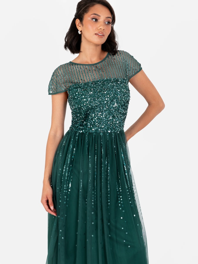 Maya Emerald Green Embellished Cap Sleeve Maxi Dress