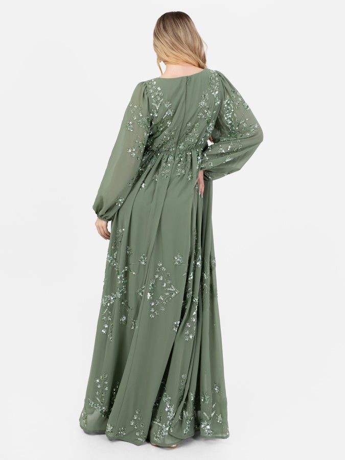 Maya Embellished Long Sleeve Chiffon Maxi Dress