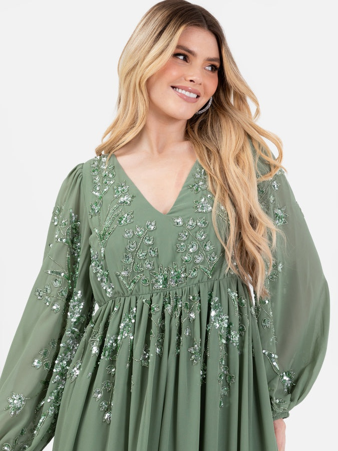 Maya Embellished Long Sleeve Chiffon Maxi Dress