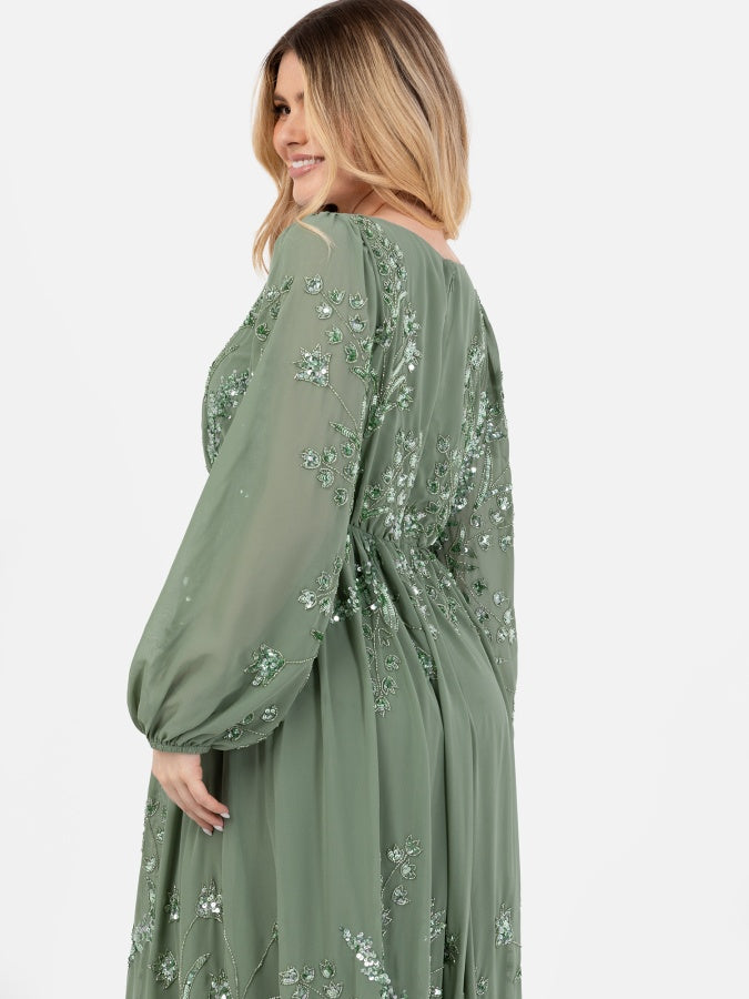 Maya Embellished Long Sleeve Chiffon Maxi Dress