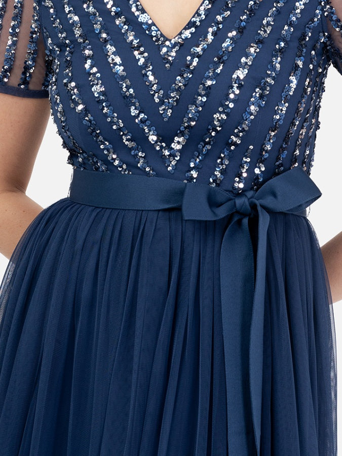 Maya French Navy Satin Sash Belt