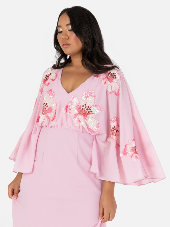 Maya Pink Floral Embellished Long Sleeve Maxi Dress
