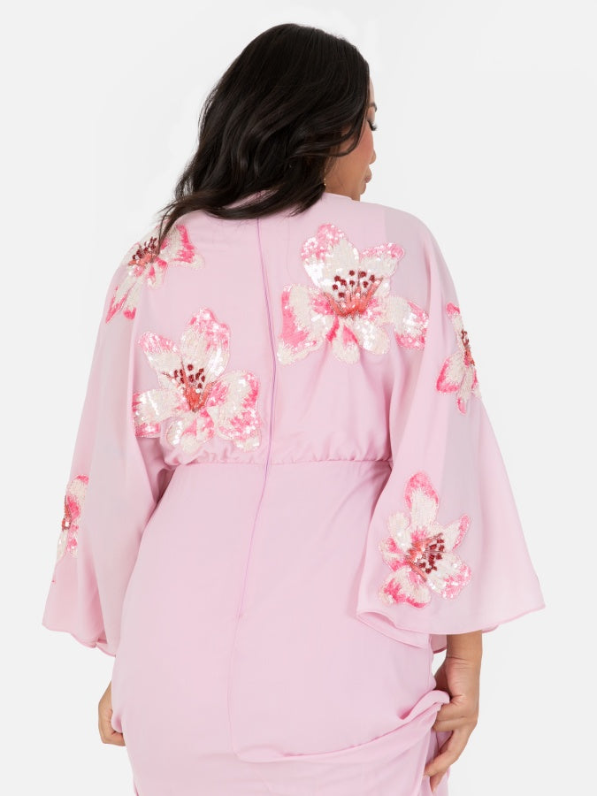 Maya Pink Floral Embellished Long Sleeve Maxi Dress