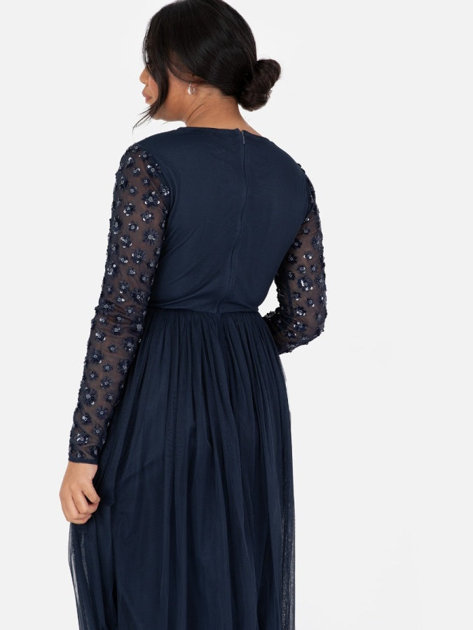 Maya Navy Floral Embellished Long Sleeve Maxi Dress