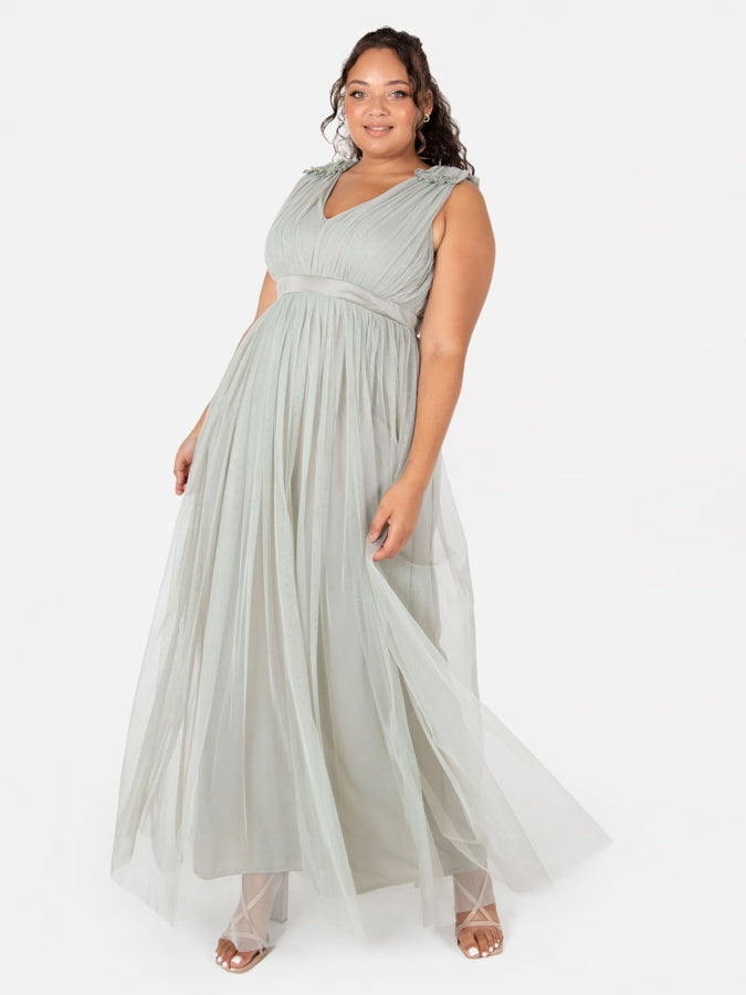 Maya Sage Green Maxi Dress with Ruffle Shoulder Detail