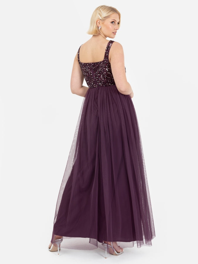 Maya Berry Embellished Strappy Maxi Dress