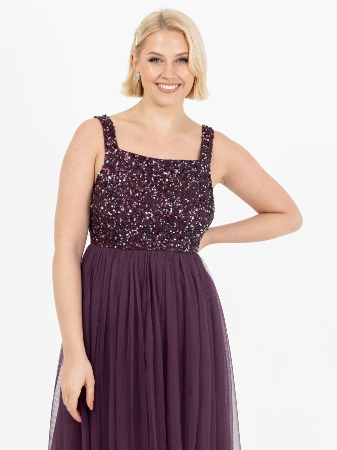 Maya Berry Embellished Strappy Maxi Dress