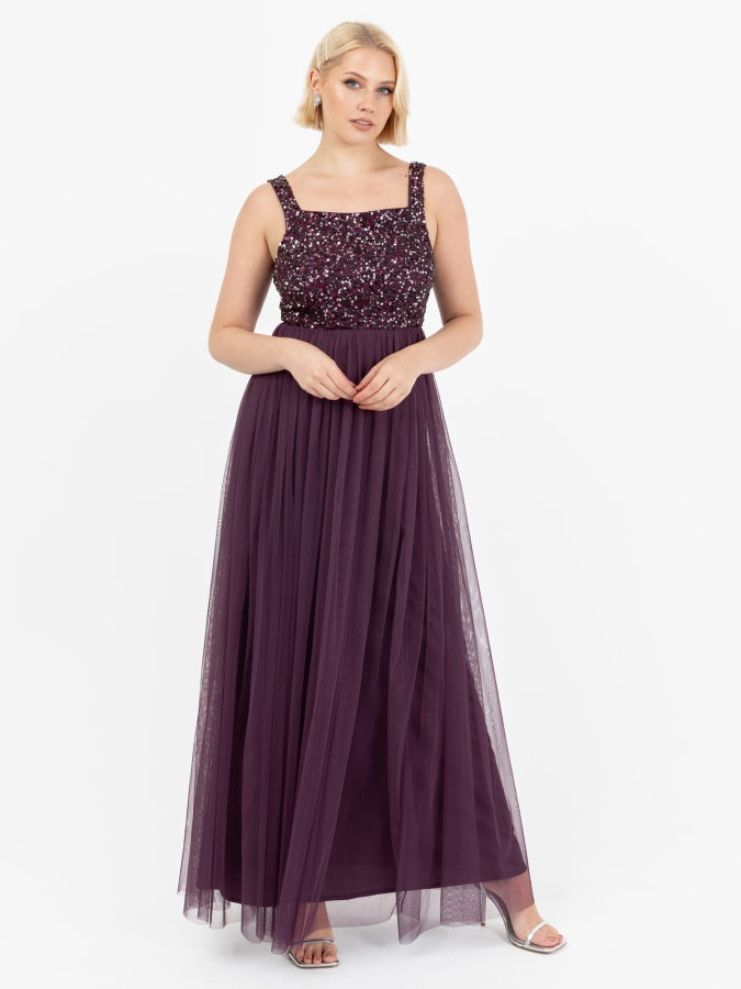 Maya Berry Embellished Strappy Maxi Dress