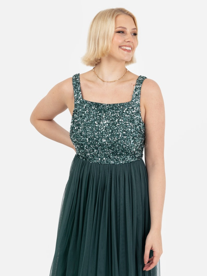 Maya Emerald Green Embellished Strappy Maxi Dress