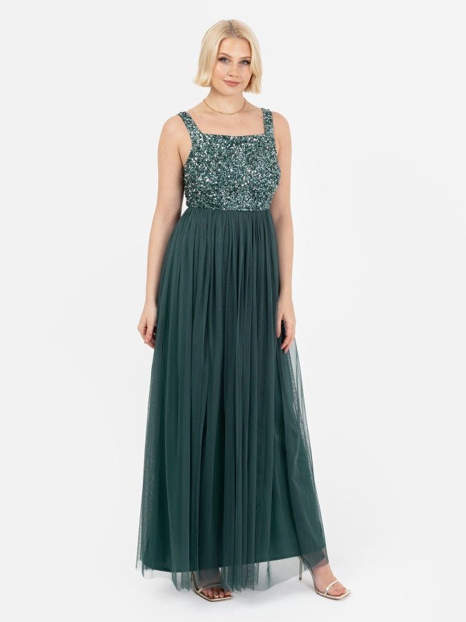 Maya Emerald Green Embellished Strappy Maxi Dress