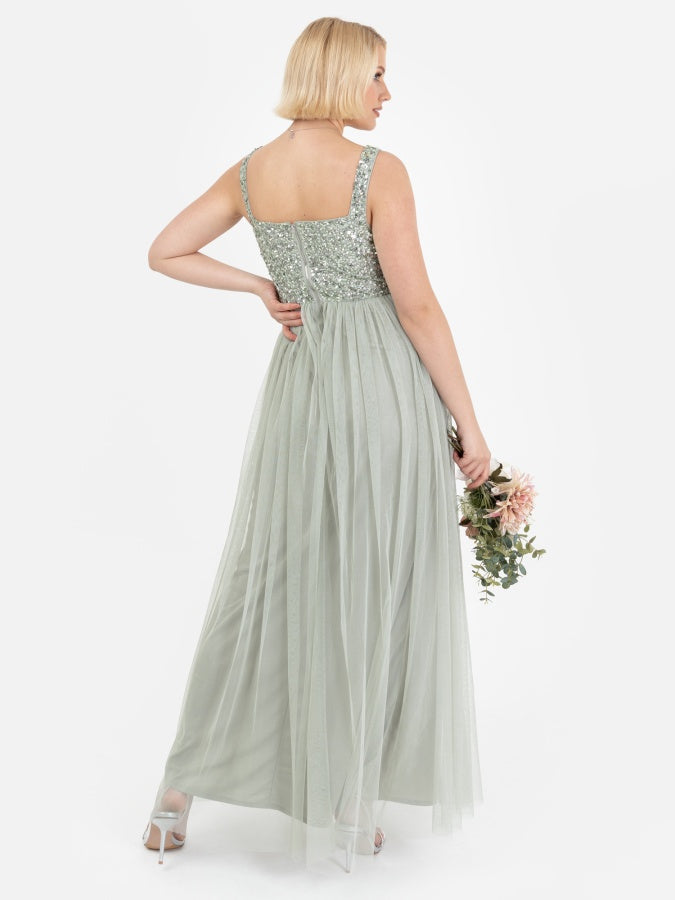 Maya Sage Green Embellished Strappy Maxi Dress