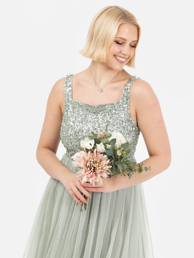 Maya Sage Green Embellished Strappy Maxi Dress