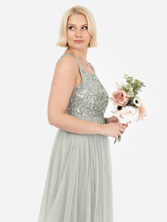 Maya Sage Green Embellished Strappy Maxi Dress