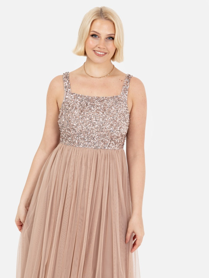 Maya Taupe Blush Embellished Strappy Maxi Dress