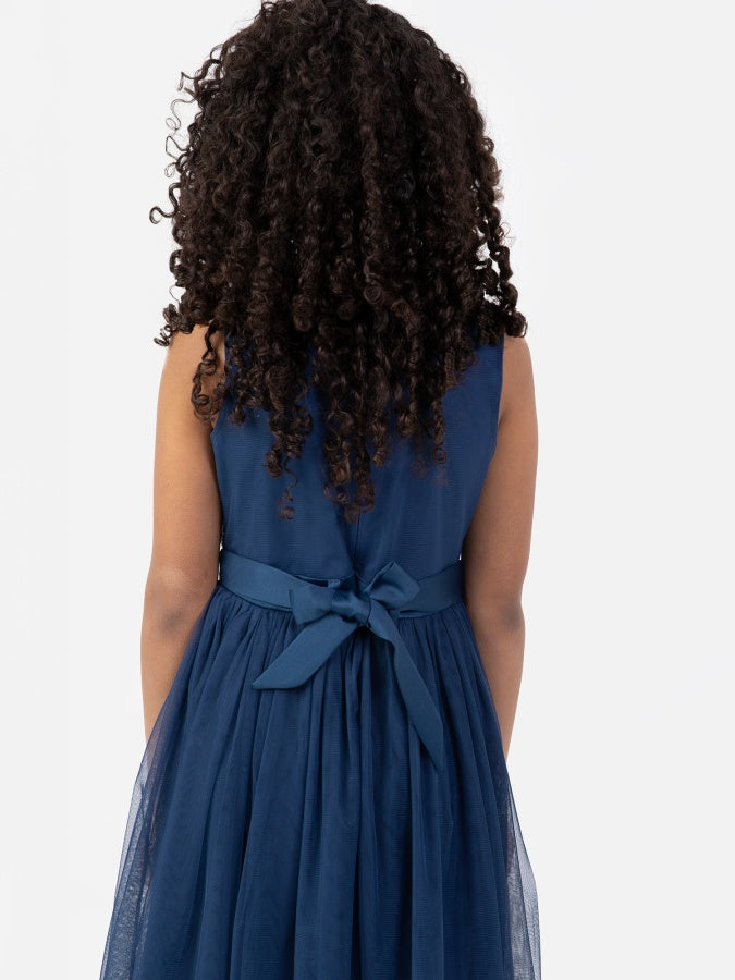 Mini Maya French Navy Delicate Sequin Midi Dress With Bow