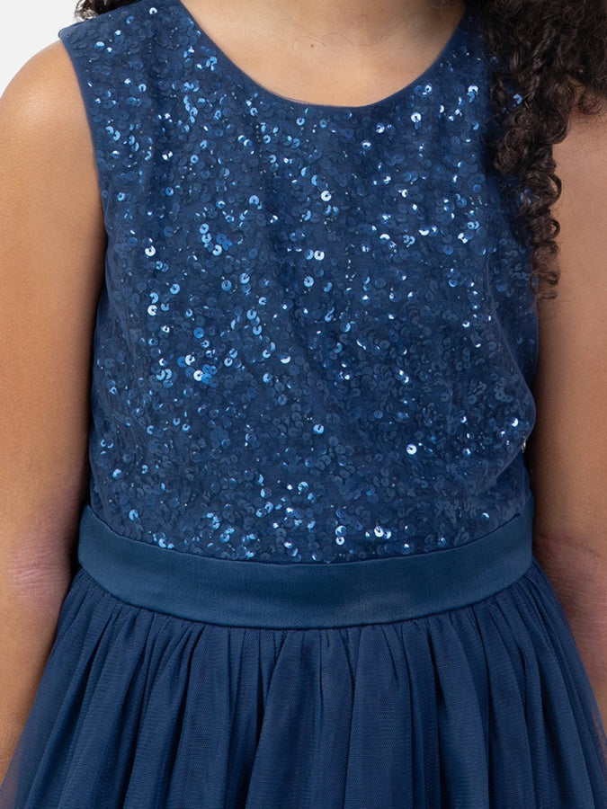 Mini Maya French Navy Delicate Sequin Midi Dress With Bow