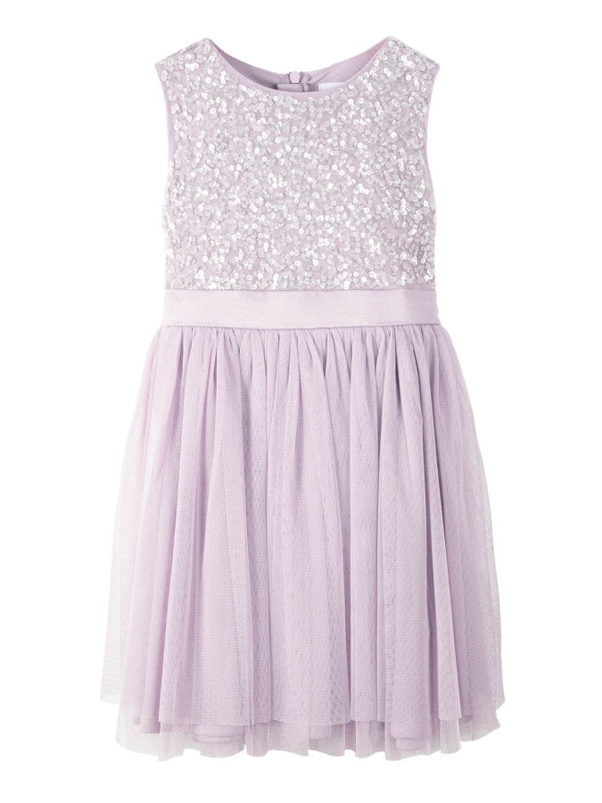 Mini Maya Orchid Ice Delicate Sequin Midi Dress with Bow
