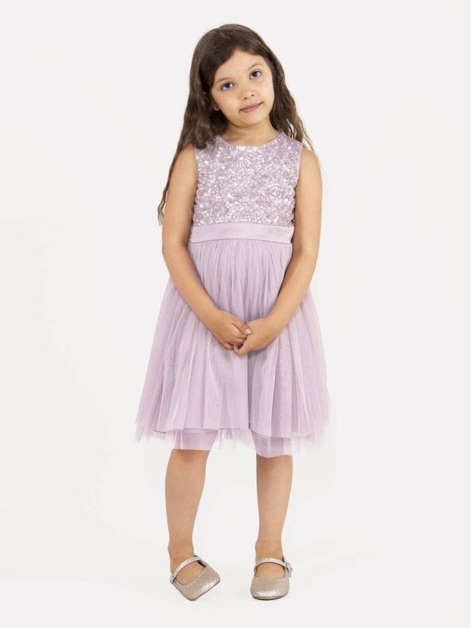 Mini Maya Orchid Ice Delicate Sequin Midi Dress with Bow