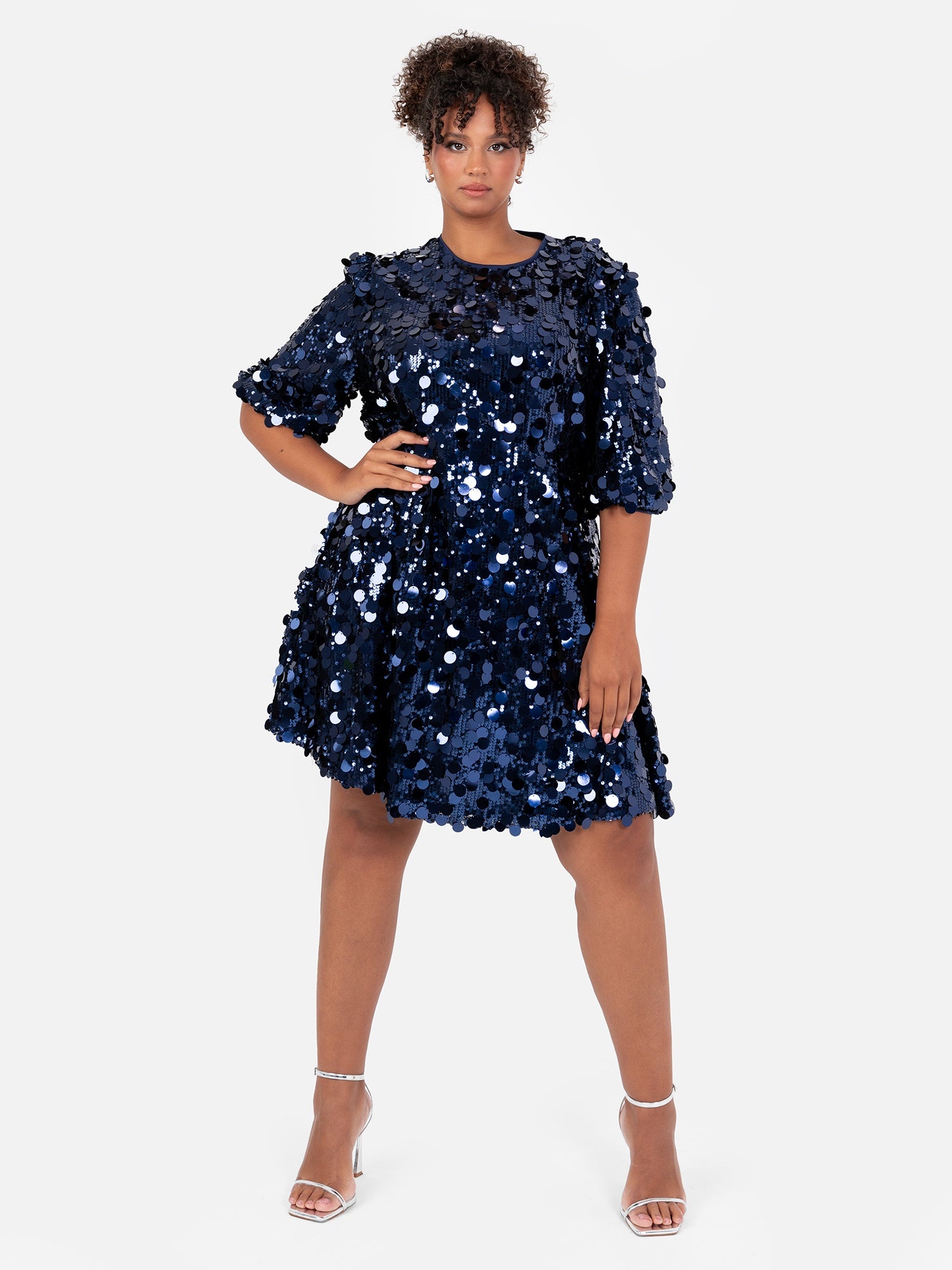 Lovedrobe Navy Sequin Short Sleeve Mini Dress
