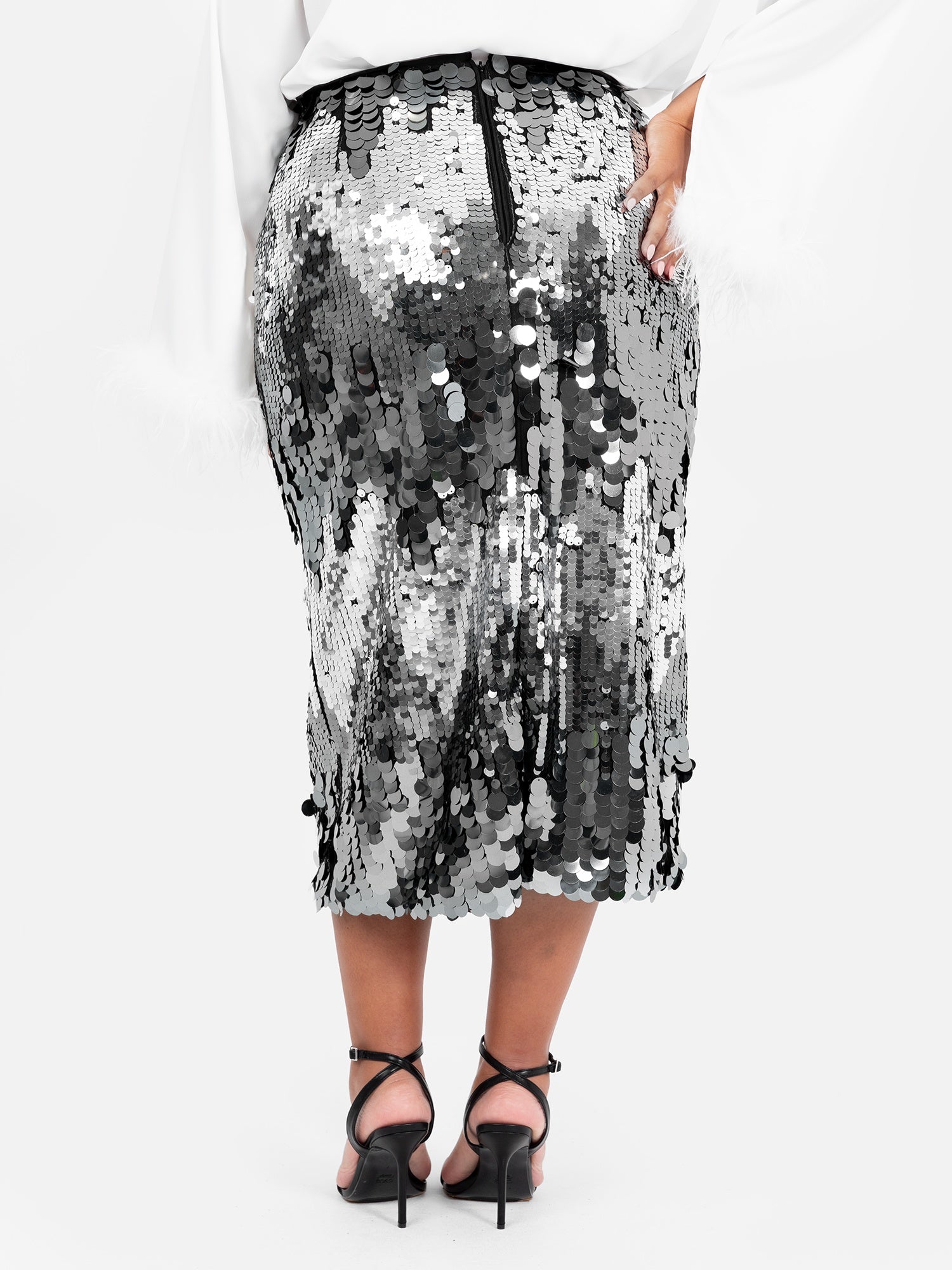 Lovedrobe Zig-Zag Silver Sequin Midi Skirt