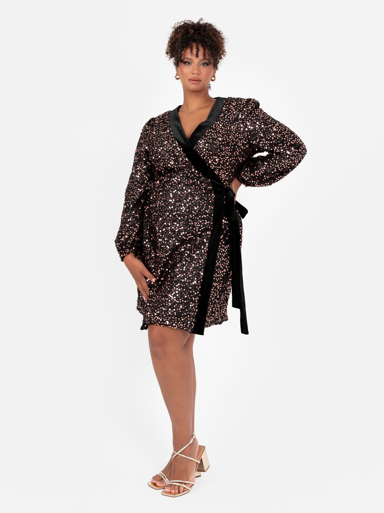 Lovedrobe Sequin & Tinsel Wrap Mini Dress with Velvet Trim