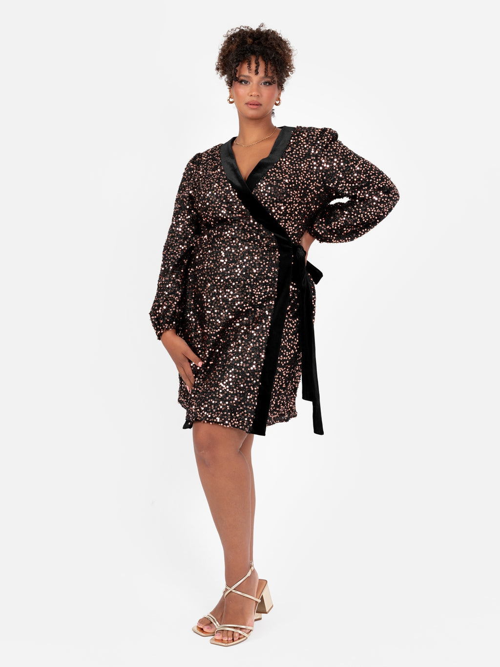 Lovedrobe Sequin & Tinsel Wrap Mini Dress with Velvet Trim