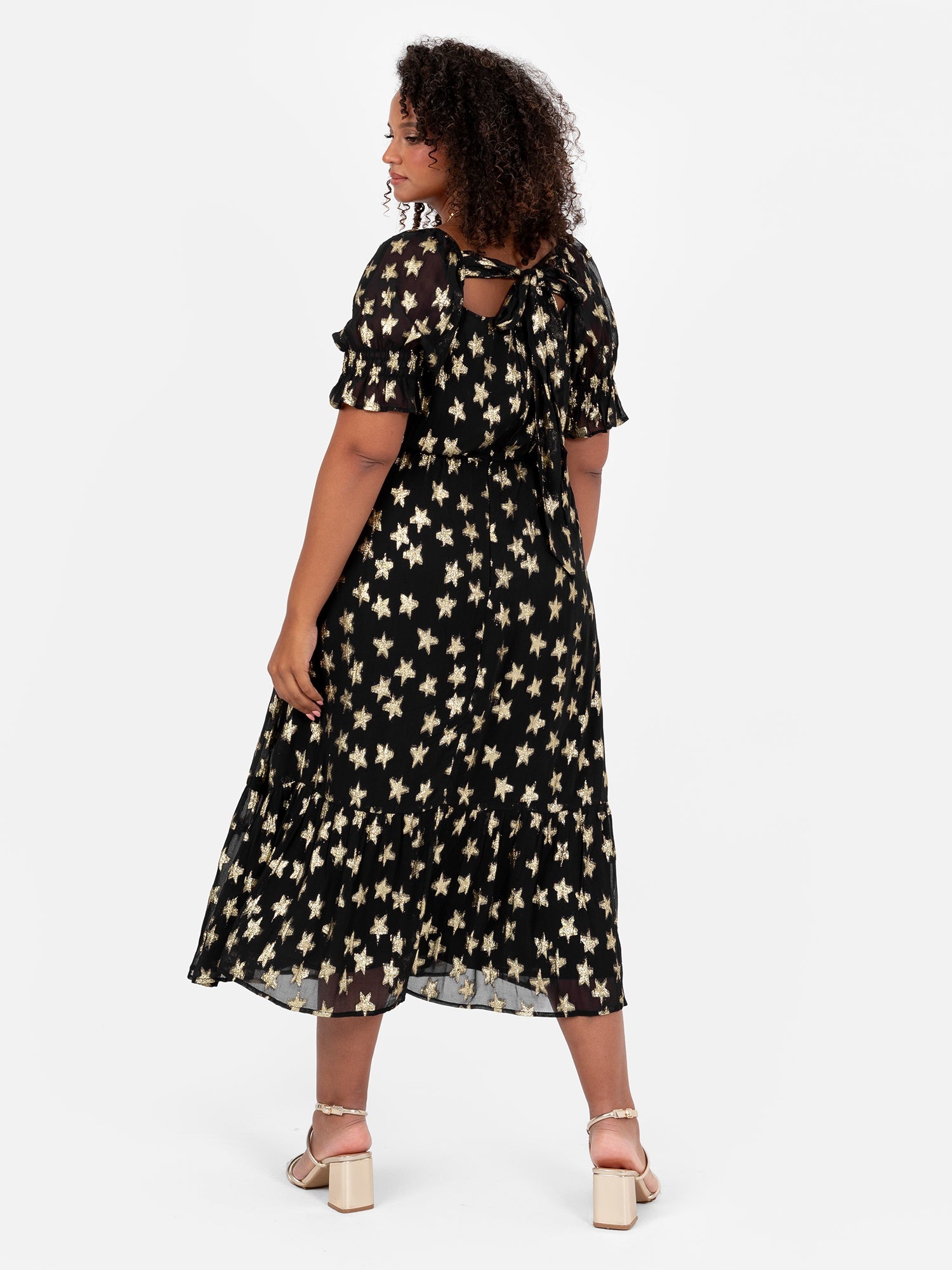 Lovedrobe Gold Star Square Neck Black Midi Dress