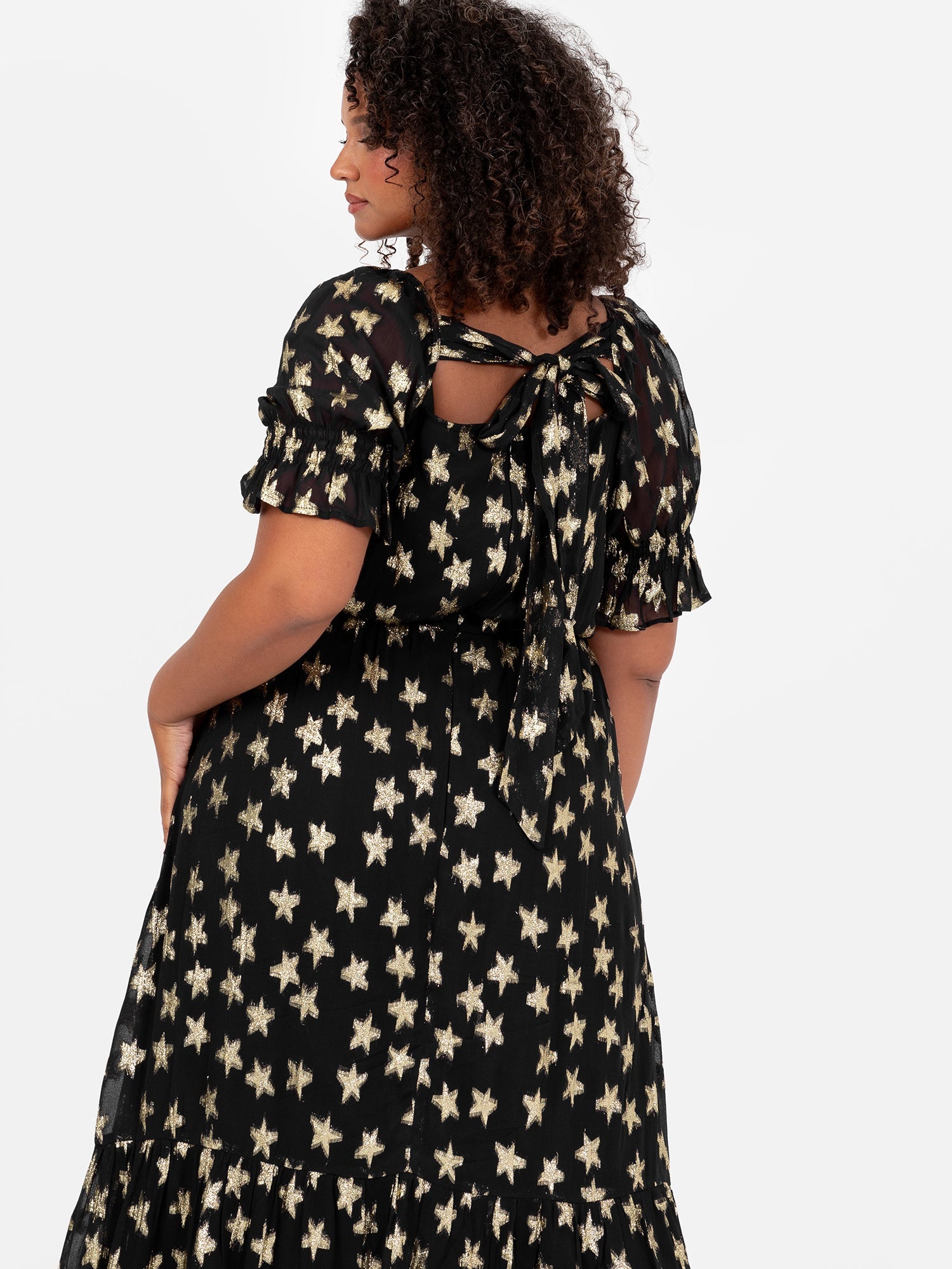 Lovedrobe Gold Star Square Neck Black Midi Dress