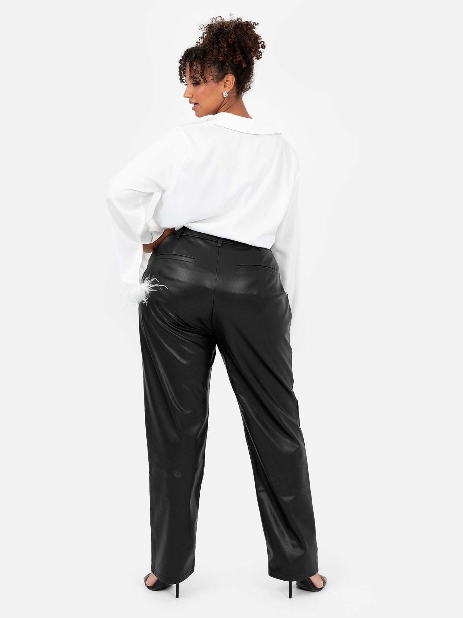 Lovedrobe White Satin Shirt With Feather Cuffs