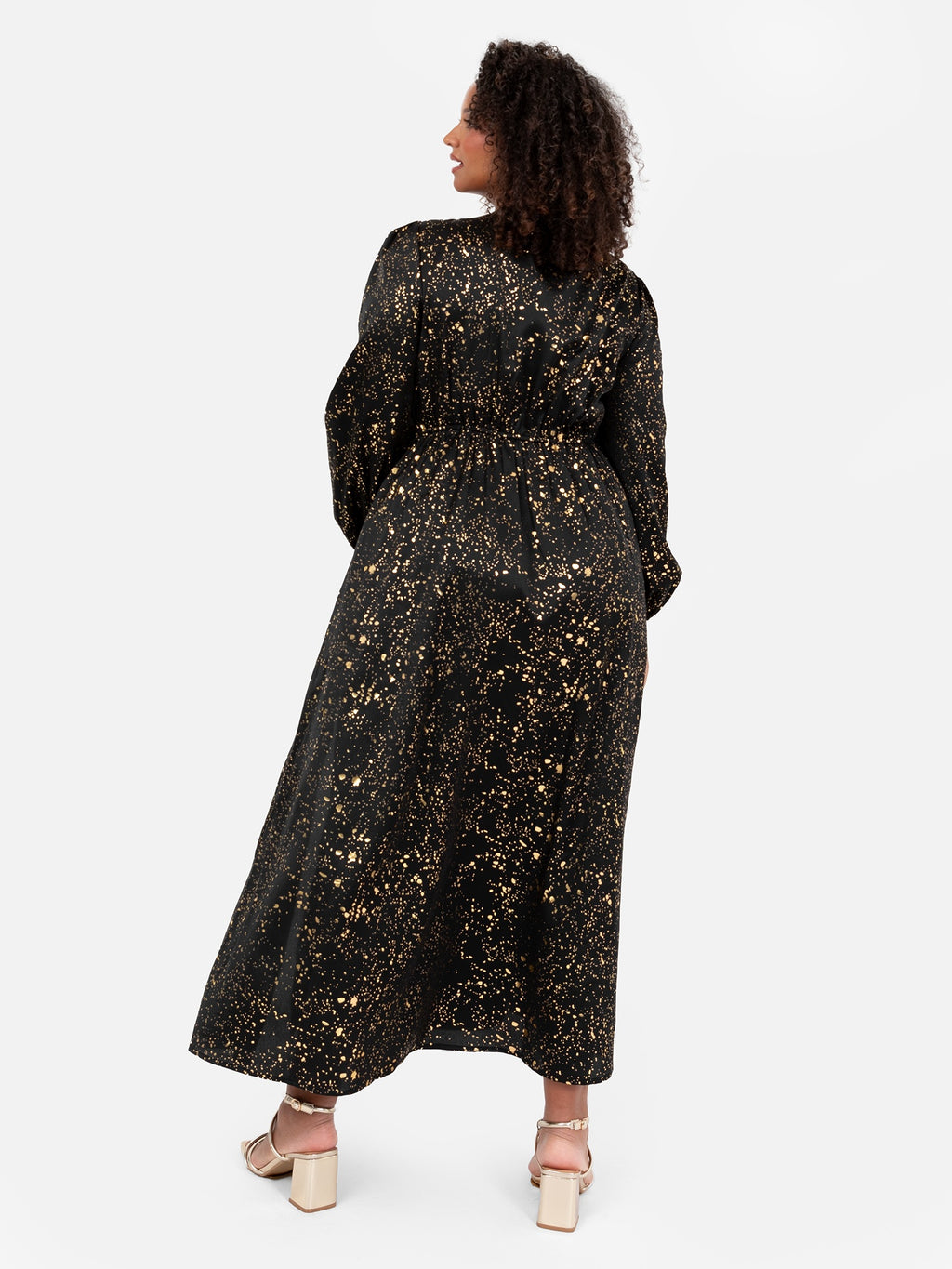 Lovedrobe Black Faux Wrap Midi Dress with Gold Detail