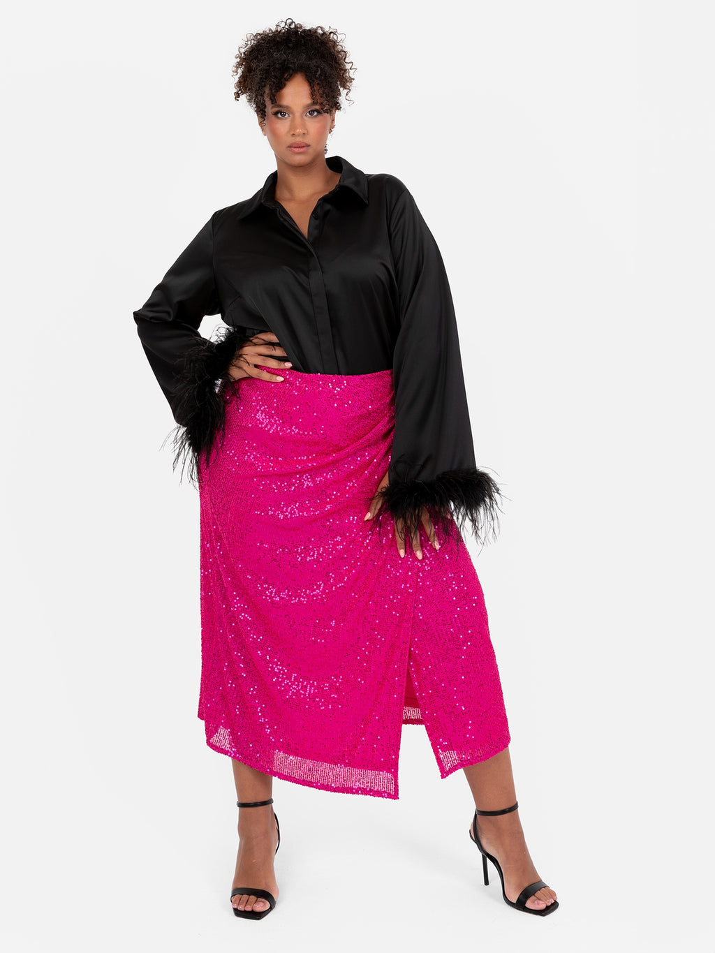Lovedrobe Fuchsia Sequin Midi Wrap Skirt