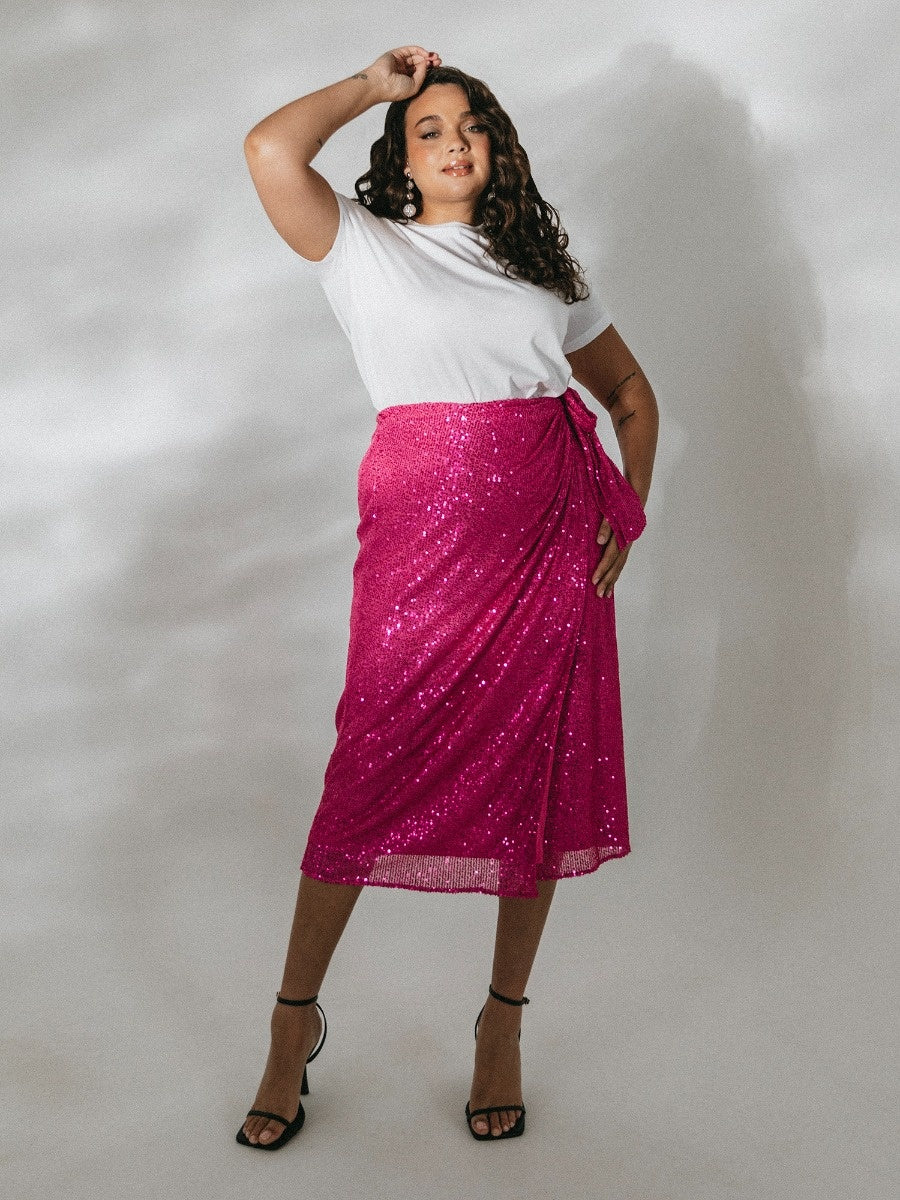 Lovedrobe Fuchsia Sequin Midi Wrap Skirt