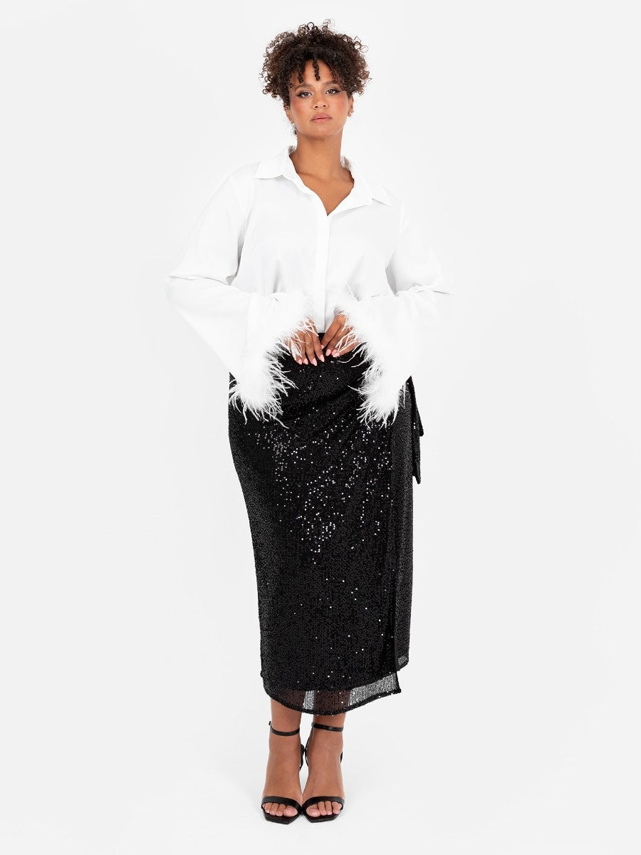 Lovedrobe Black Sequin Midi Wrap Skirt