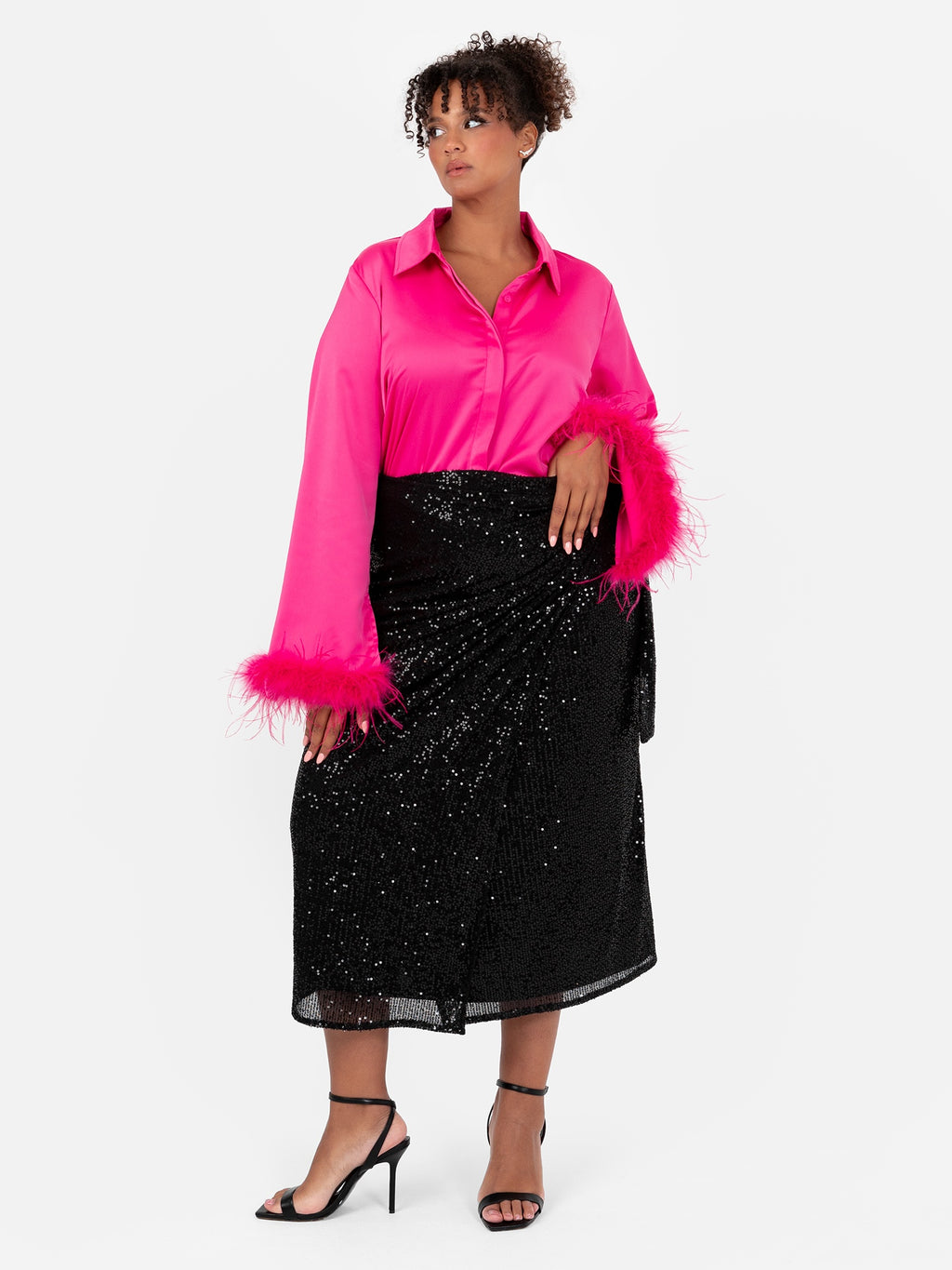 Lovedrobe Black Sequin Midi Wrap Skirt