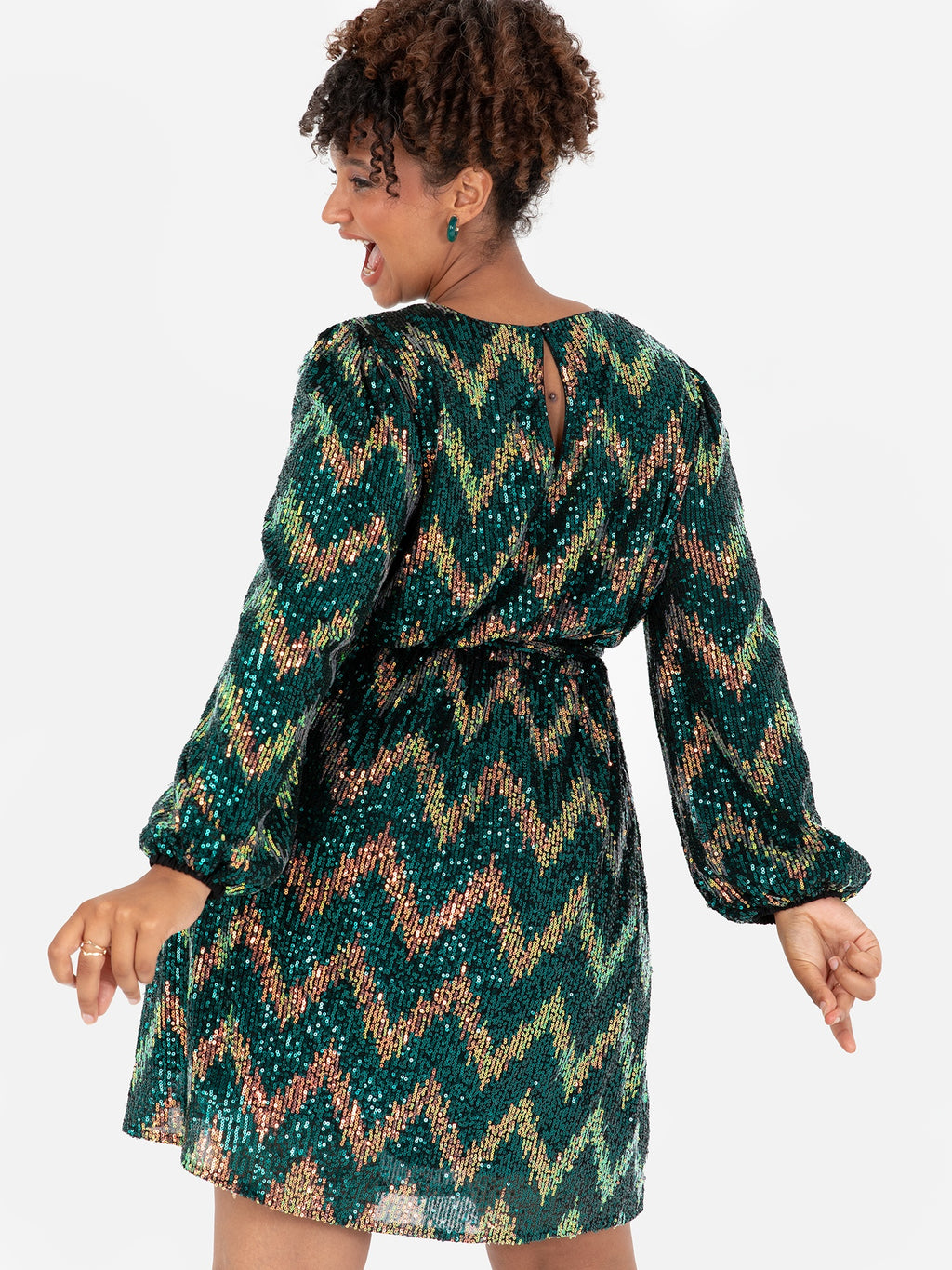 Lovedrobe Luxe Zig-Zag Sequin Maxi Sleeve Belted Mini Dress