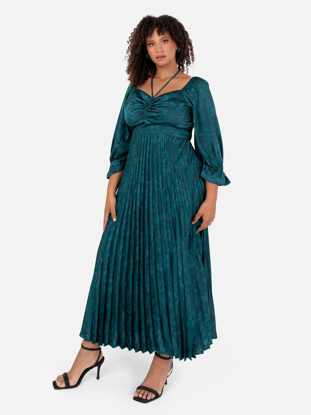 Lovedrobe Luxe Tie-Neck Pleated Satin Midi Dress