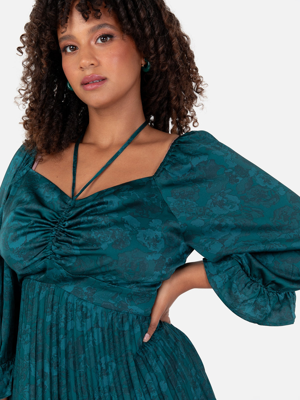 Lovedrobe Luxe Tie-Neck Pleated Satin Midi Dress