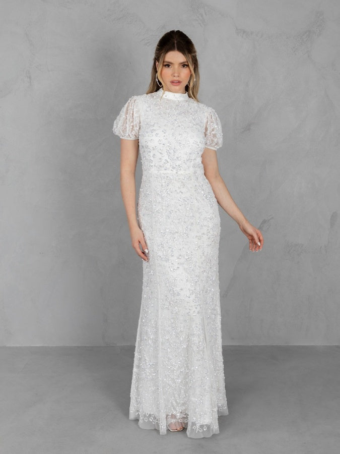 Maya Bridal Embellished High Neck Maxi Dress with Keyhole Back