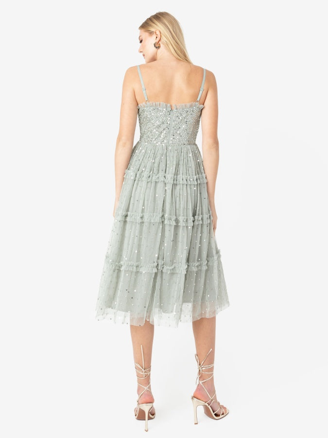 Maya Green Lily Embellished Cami Midi Dress with Frill Detail