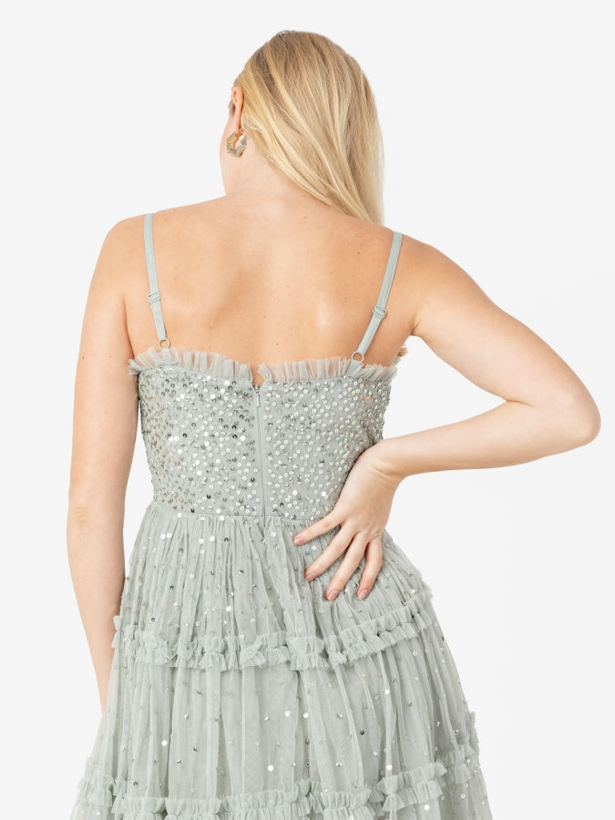 Maya Green Lily Embellished Cami Midi Dress with Frill Detail