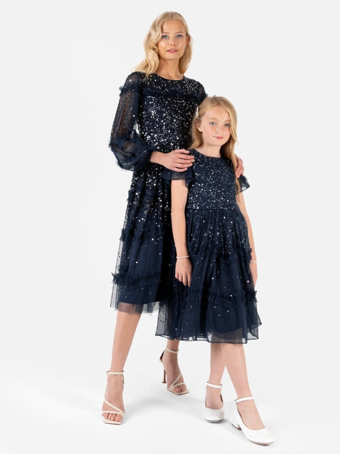 Mini Maya Navy Fully Embellished Midi Dress