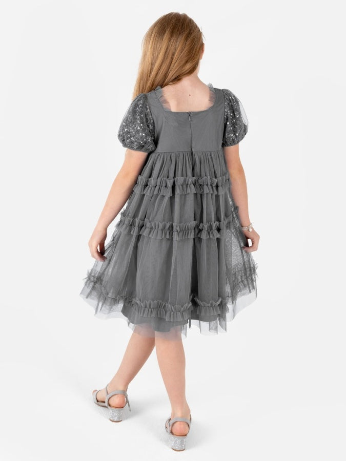 Mini Maya Charcoal Square Neck Embellished Midi Dress