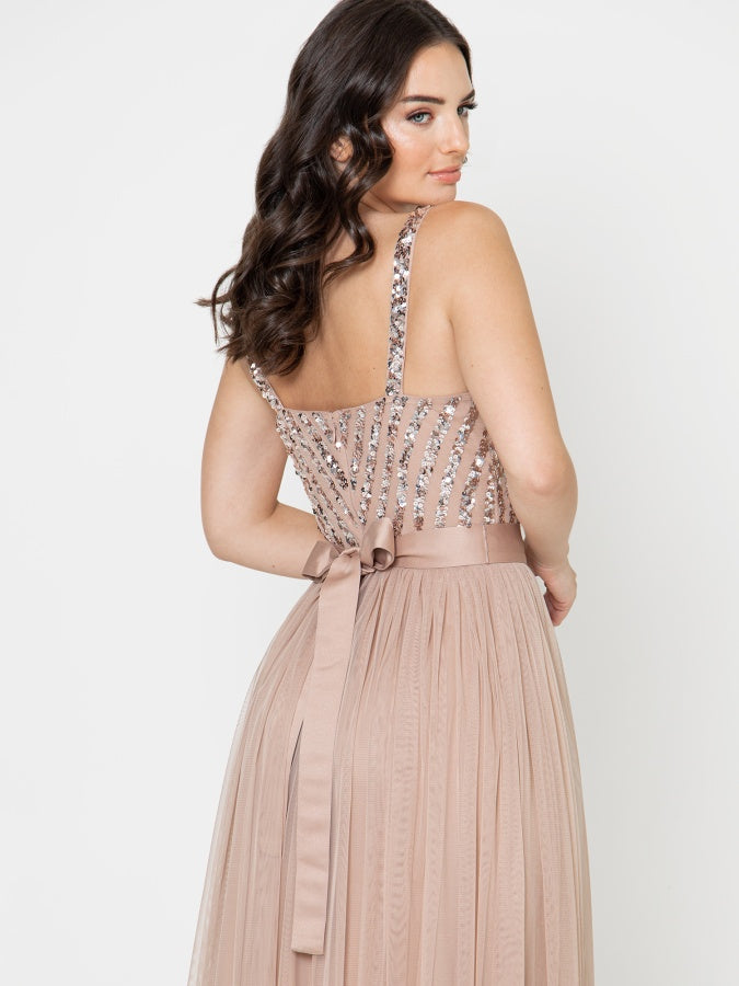 Maya Taupe Blush Sleeveless Stripe Embellished Maxi Dress