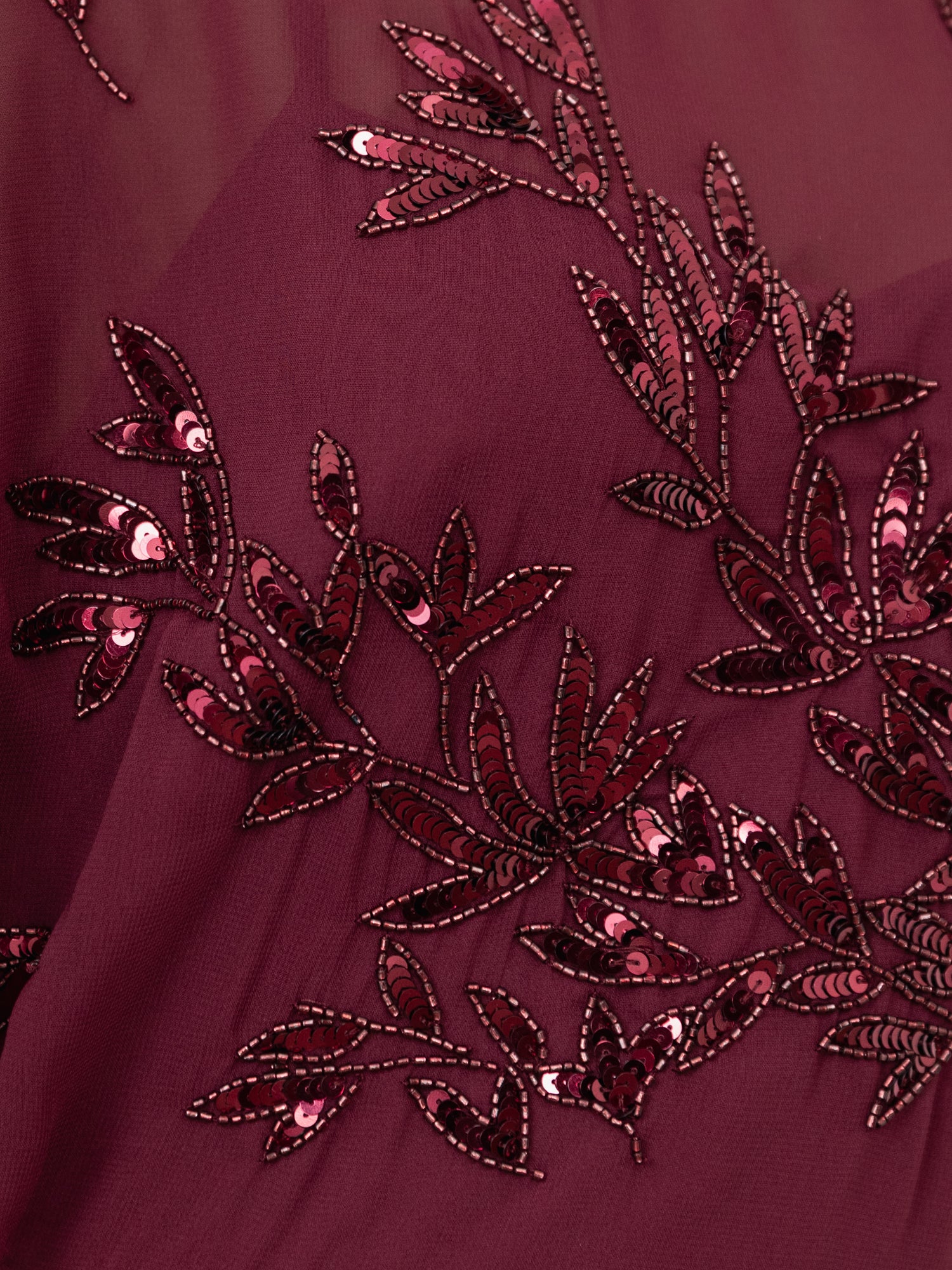 Maya Cranberry Floral Embellished Angel Sleeve Maxi Dress