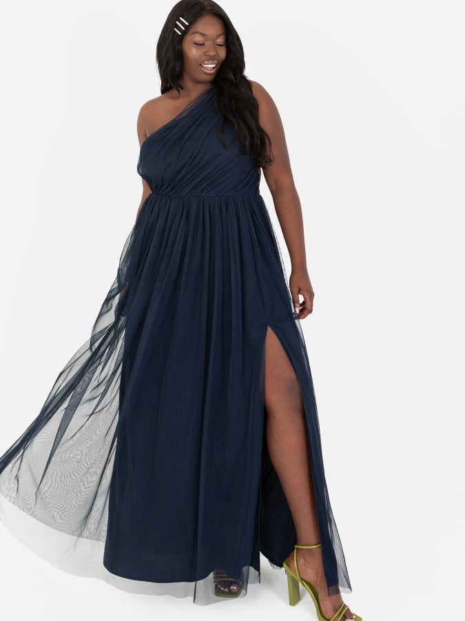 Anaya With Love Recycled Navy One Shoulder Maxi Dress