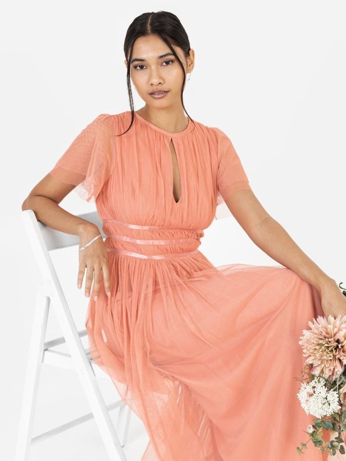 Anaya With Love Recycled Coral Midaxi Dress With Keyhole Detail