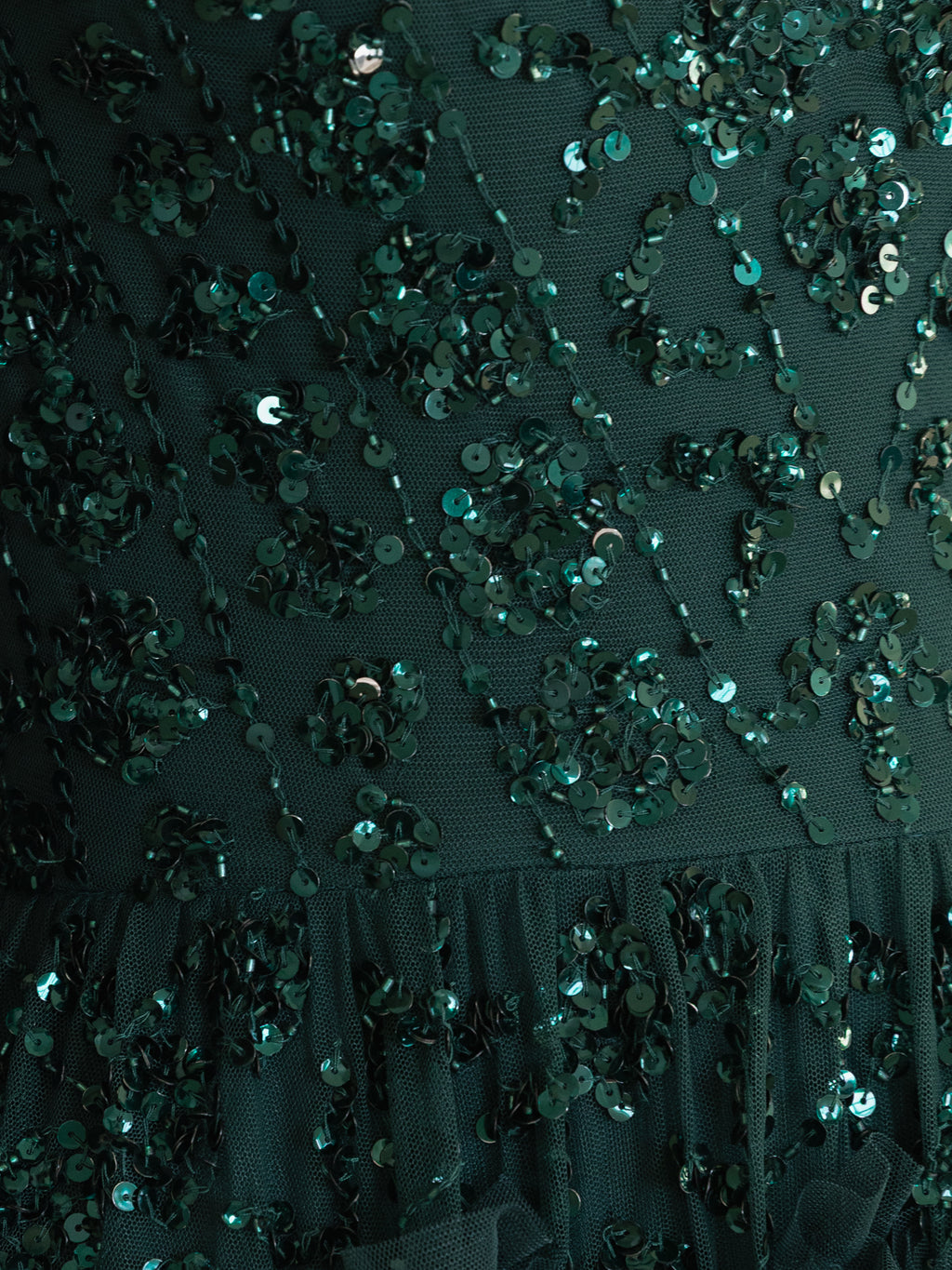 Maya Emerald Fully Embellished Maxi Dress with Frill Detail