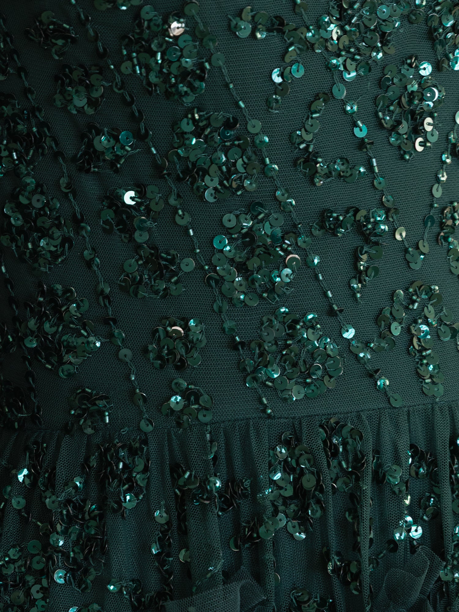 Maya Emerald Fully Embellished Maxi Dress with Frill Detail